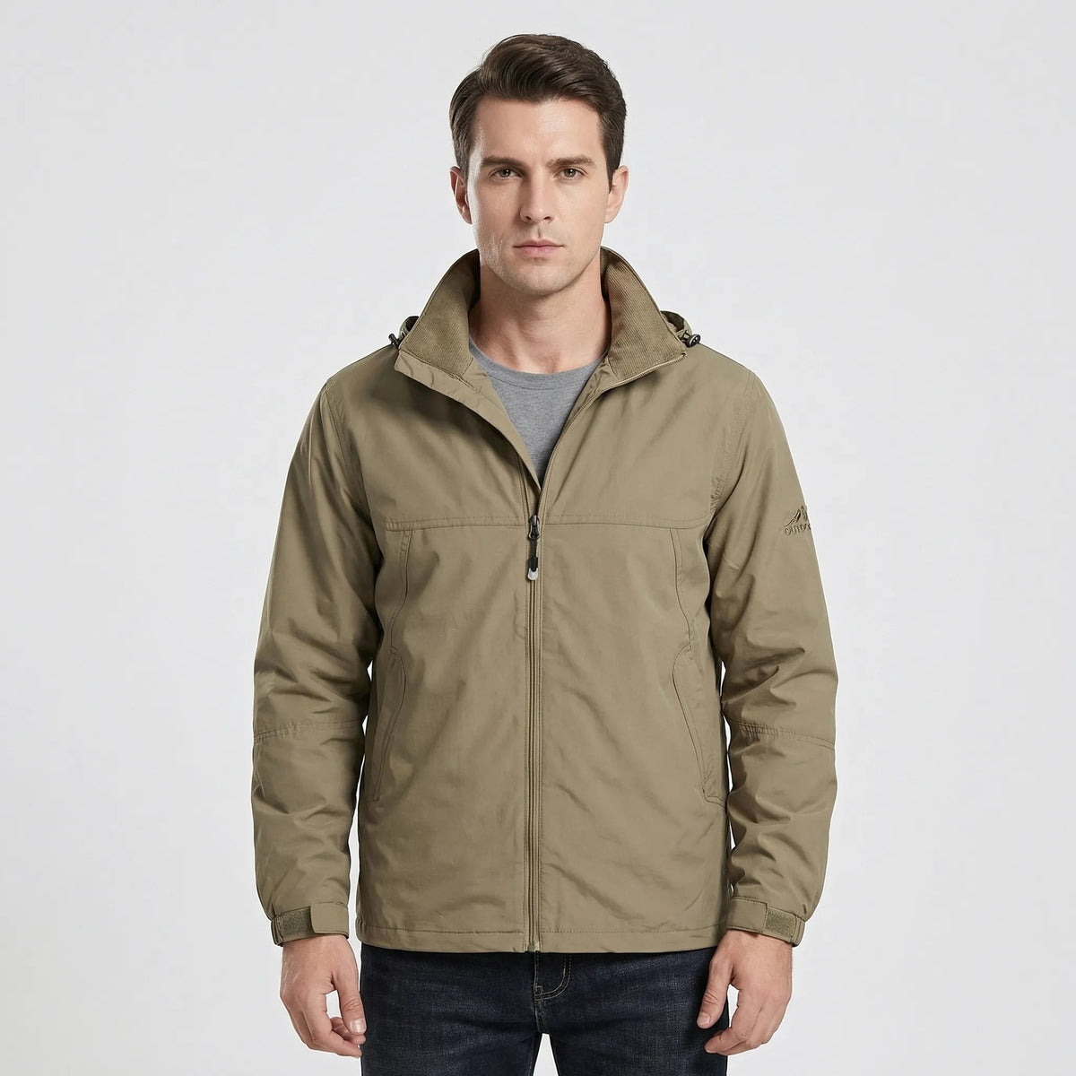Khaki Übergangsjacke mit abnehmbarer Kapuze