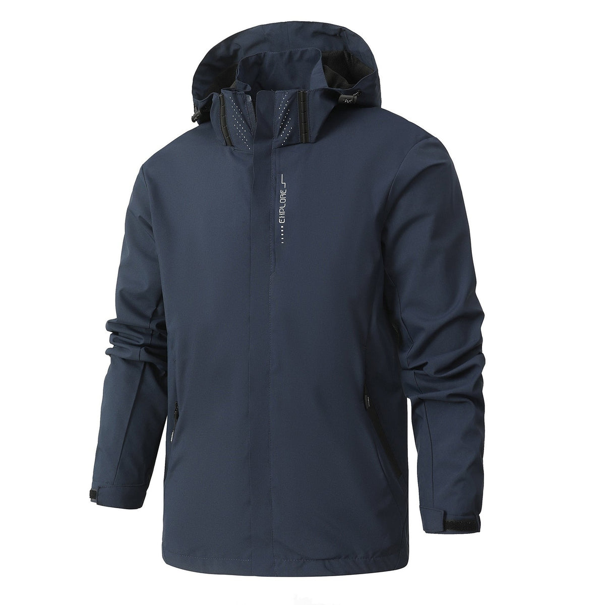 Marineblaue Regenjacke für Herren mit verstellbarer Kapuze