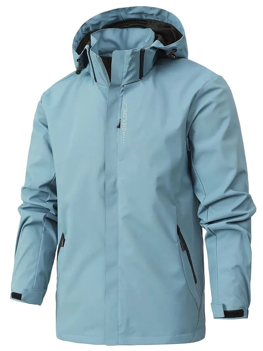 Hellblaue Regenjacke mit Kapuze