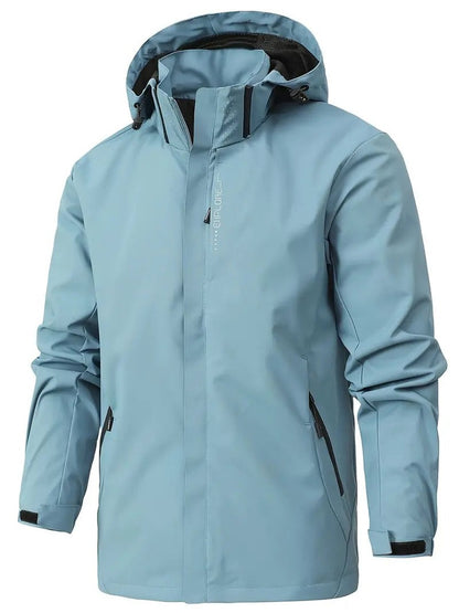 Hellblaue Regenjacke mit Kapuze
