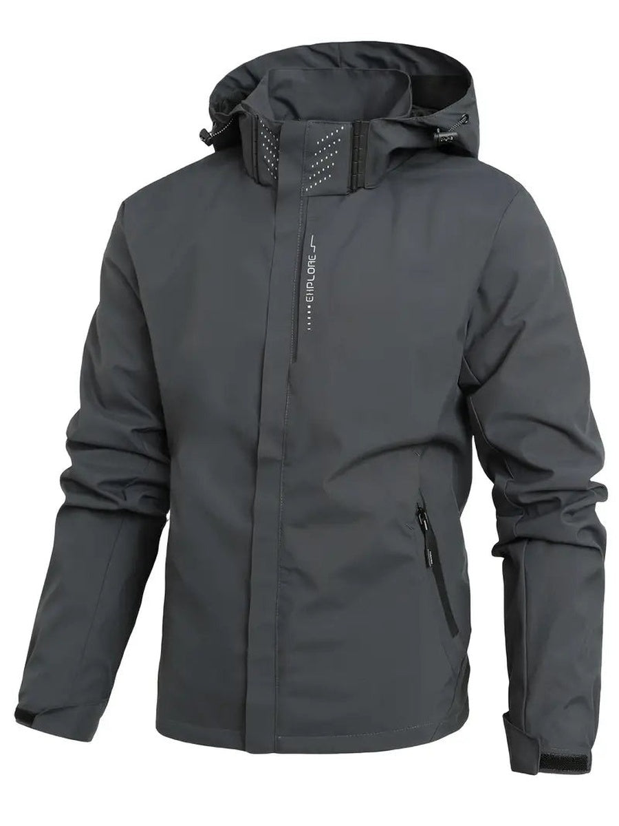 Graue Regenjacke mit Kapuze
