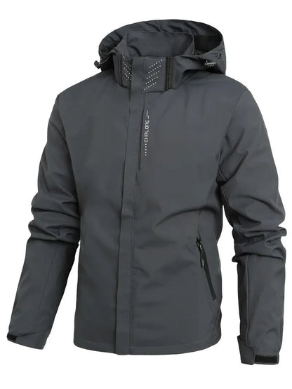 Graue Regenjacke mit Kapuze
