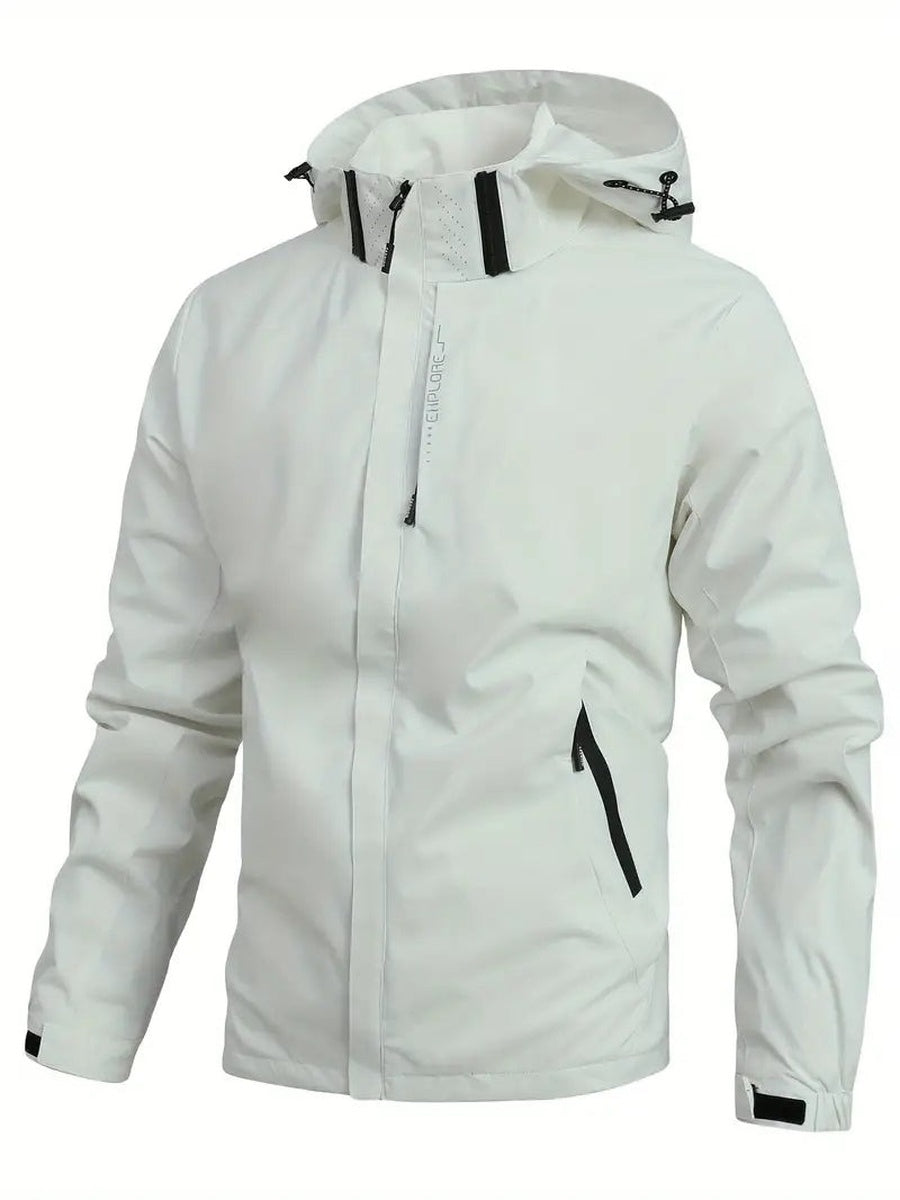 Wollweiße Regenjacke mit Kapuze