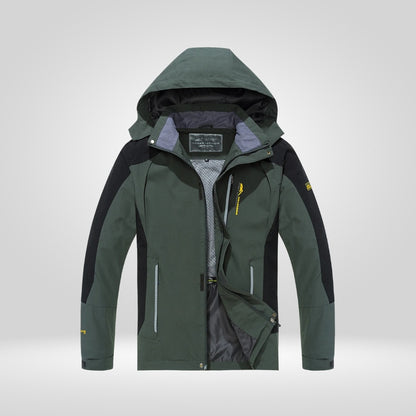 Armeegrüne wasserdichte Wanderjacke mit Kapuze