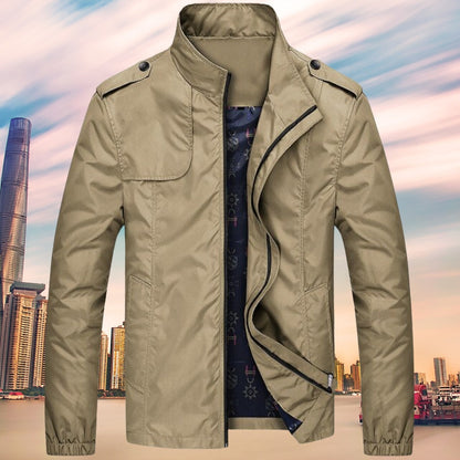 Khaki Windbreaker für Herren mit Stehkragen