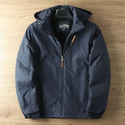 Marineblaue Winterjacke mit Fleecefutter und Kapuze
