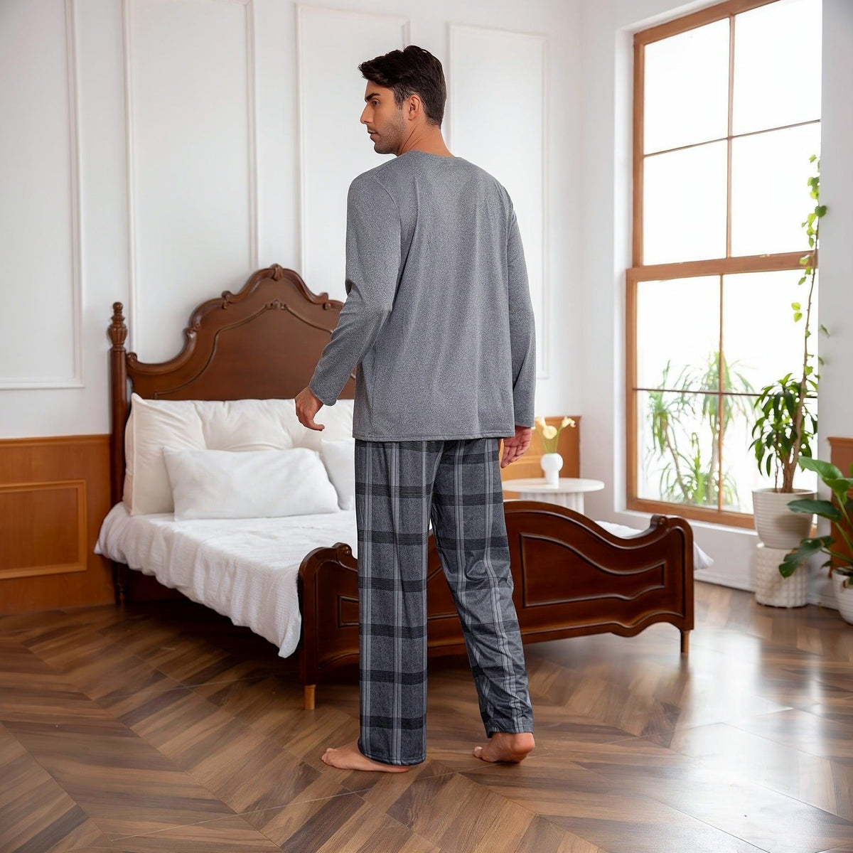 Relaxed Pyjama Herren | Karomuster | Grau