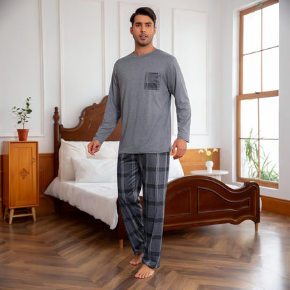 Relaxed Pyjama Herren | Karomuster | Grau