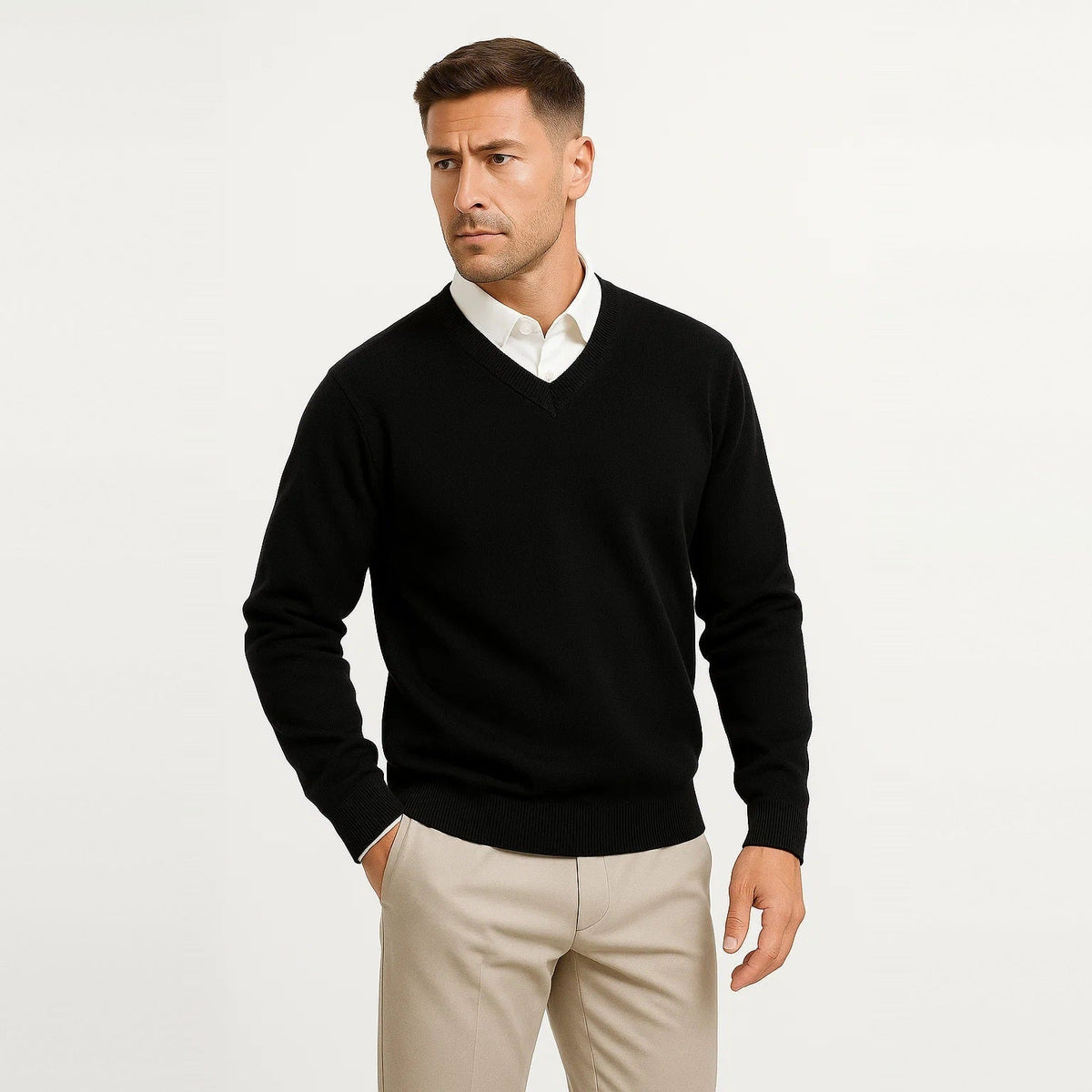 V-Ausschnitt Pullover Herren | Feinstrick | Klassisch | Rippbündchen