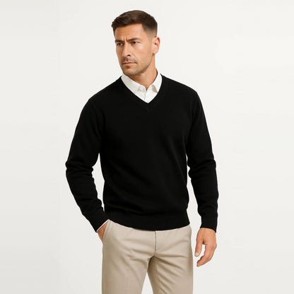 V-Ausschnitt Pullover Herren | Feinstrick | Klassisch | Rippbündchen