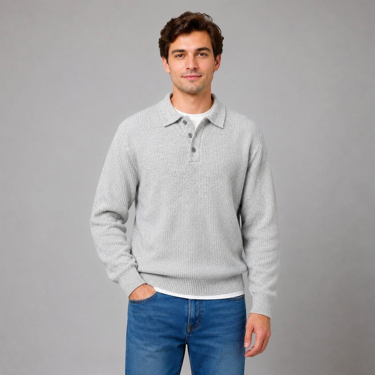 Polo Pullover Herren | Strick | Knopfleiste | Leicht