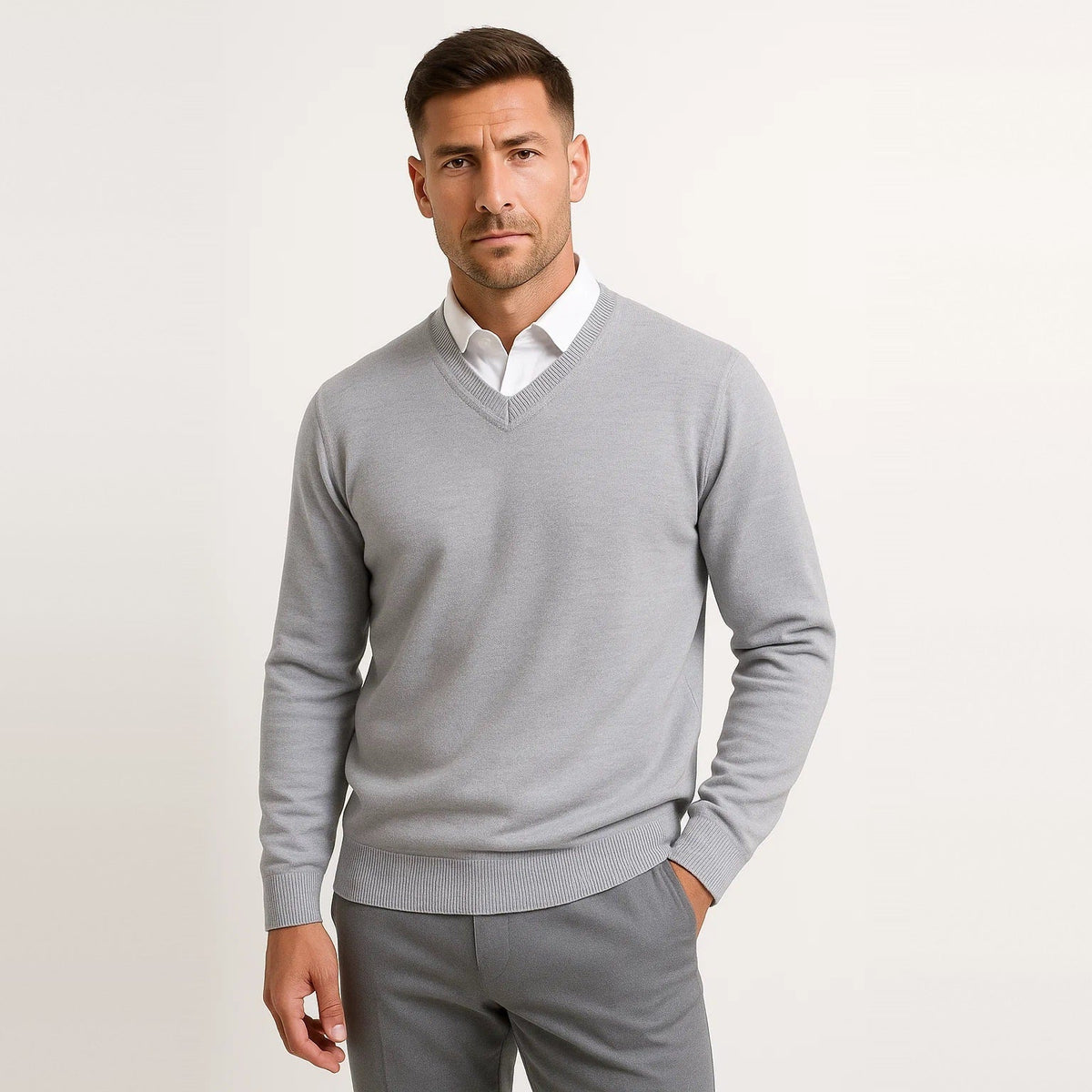 V-Ausschnitt Pullover Herren | Feinstrick | Klassisch | Rippbündchen