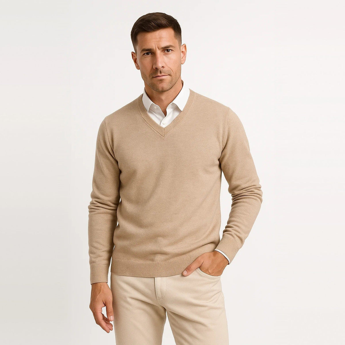 V-Ausschnitt Pullover Herren | Feinstrick | Klassisch | Rippbündchen