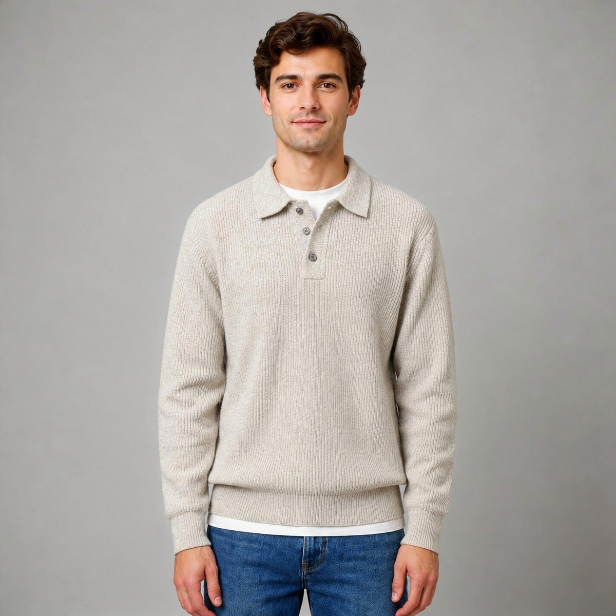 Polo Pullover Herren | Strick | Knopfleiste | Leicht