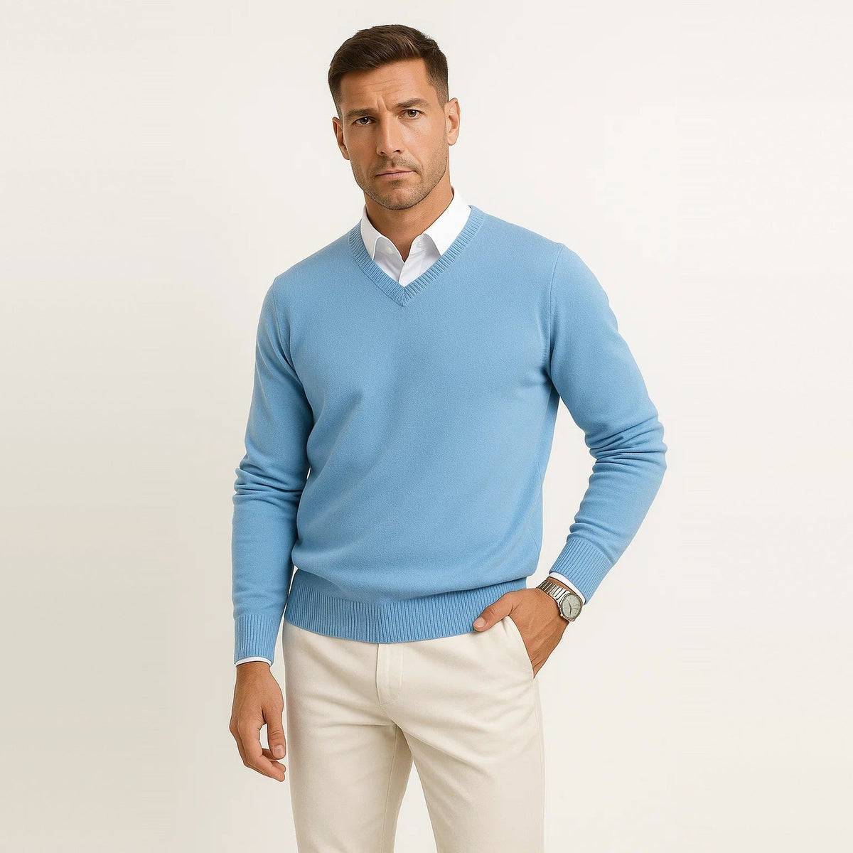 V-Ausschnitt Pullover Herren | Feinstrick | Klassisch | Rippbündchen