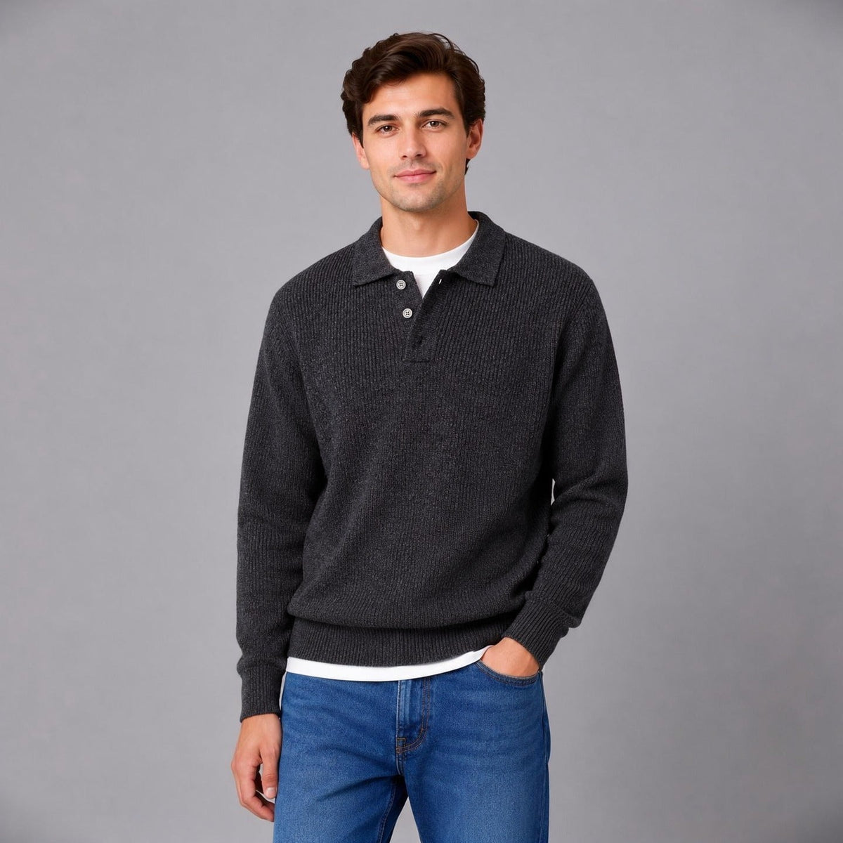 Polo Pullover Herren | Strick | Knopfleiste | Leicht