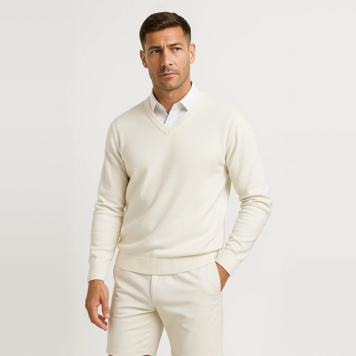 V-Ausschnitt Pullover Herren | Feinstrick | Klassisch | Rippbündchen