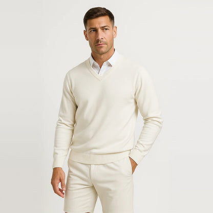 V-Ausschnitt Pullover Herren | Feinstrick | Klassisch | Rippbündchen