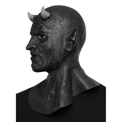 Schwarze Dämonen Maske | Hörner | Spitze Ohren | Vollkopf mit Halsteil