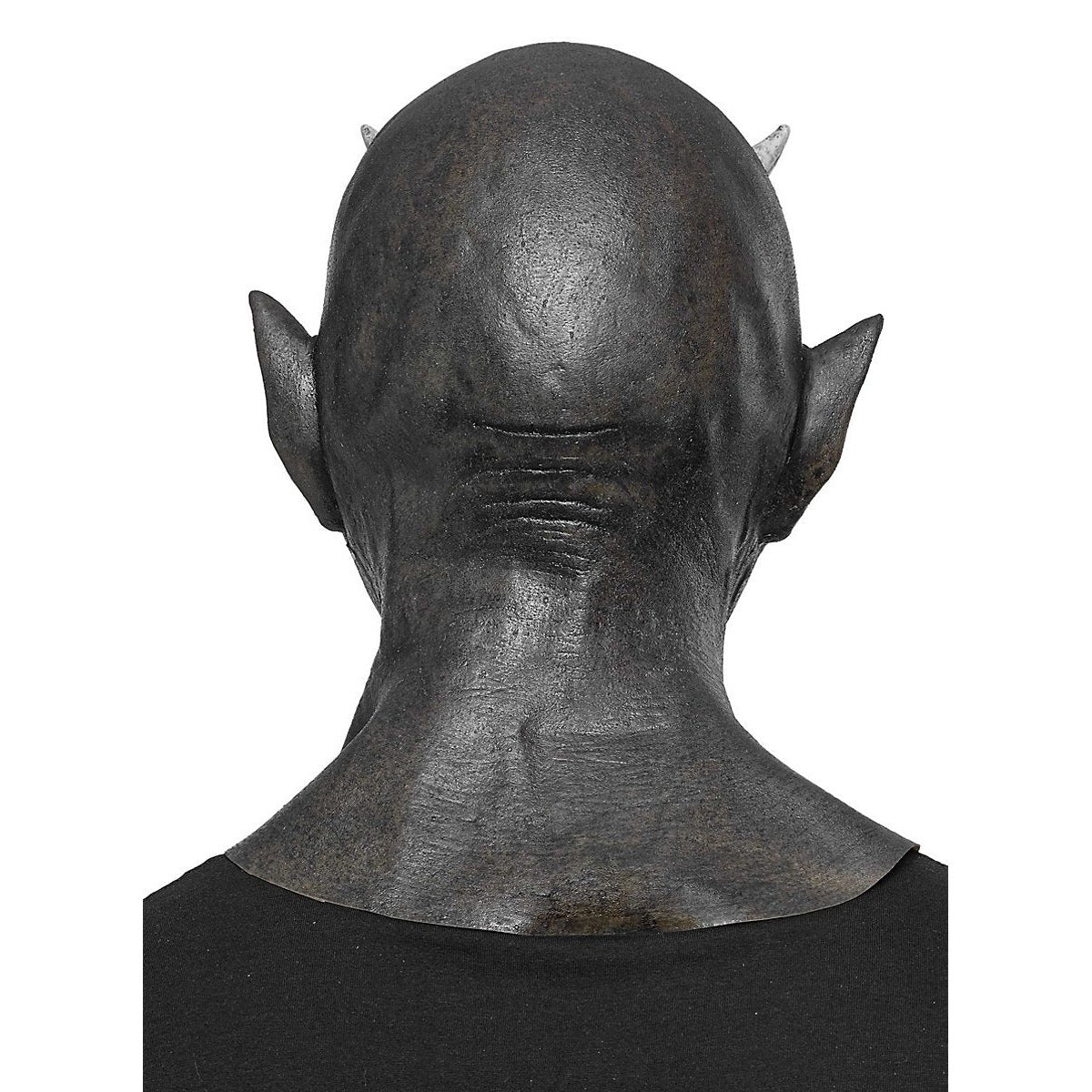 Schwarze Dämonen Maske | Hörner | Spitze Ohren | Vollkopf mit Halsteil