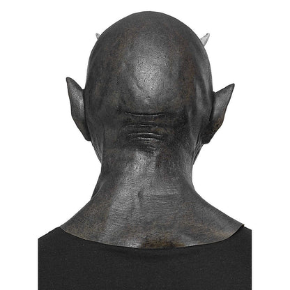 Schwarze Dämonen Maske | Hörner | Spitze Ohren | Vollkopf mit Halsteil