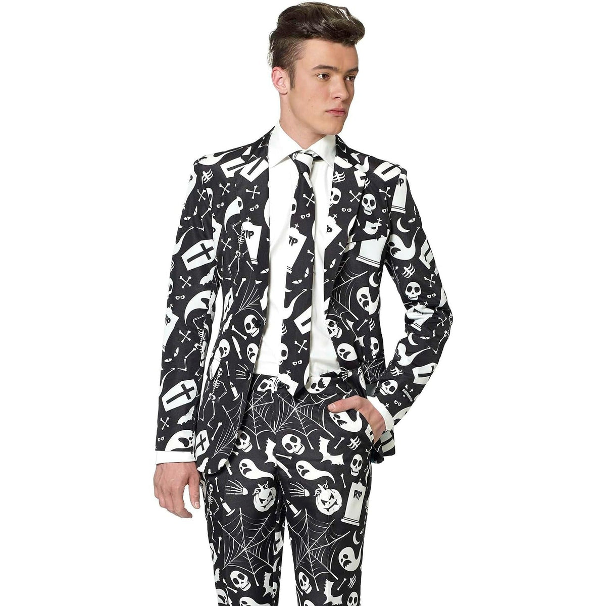 Halloween Anzug Herren | Geister, Särge, Skelette | Sakko, Hose, Krawatte
