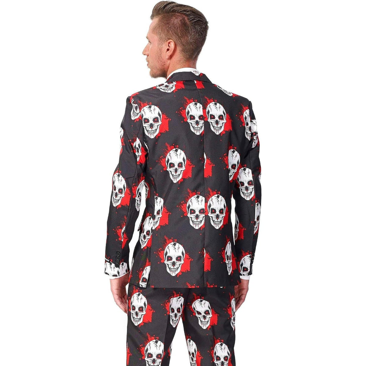 Totenkopf Anzug Herren | Blutspritzer | Sakko, Hose, Krawatte | Schwarz