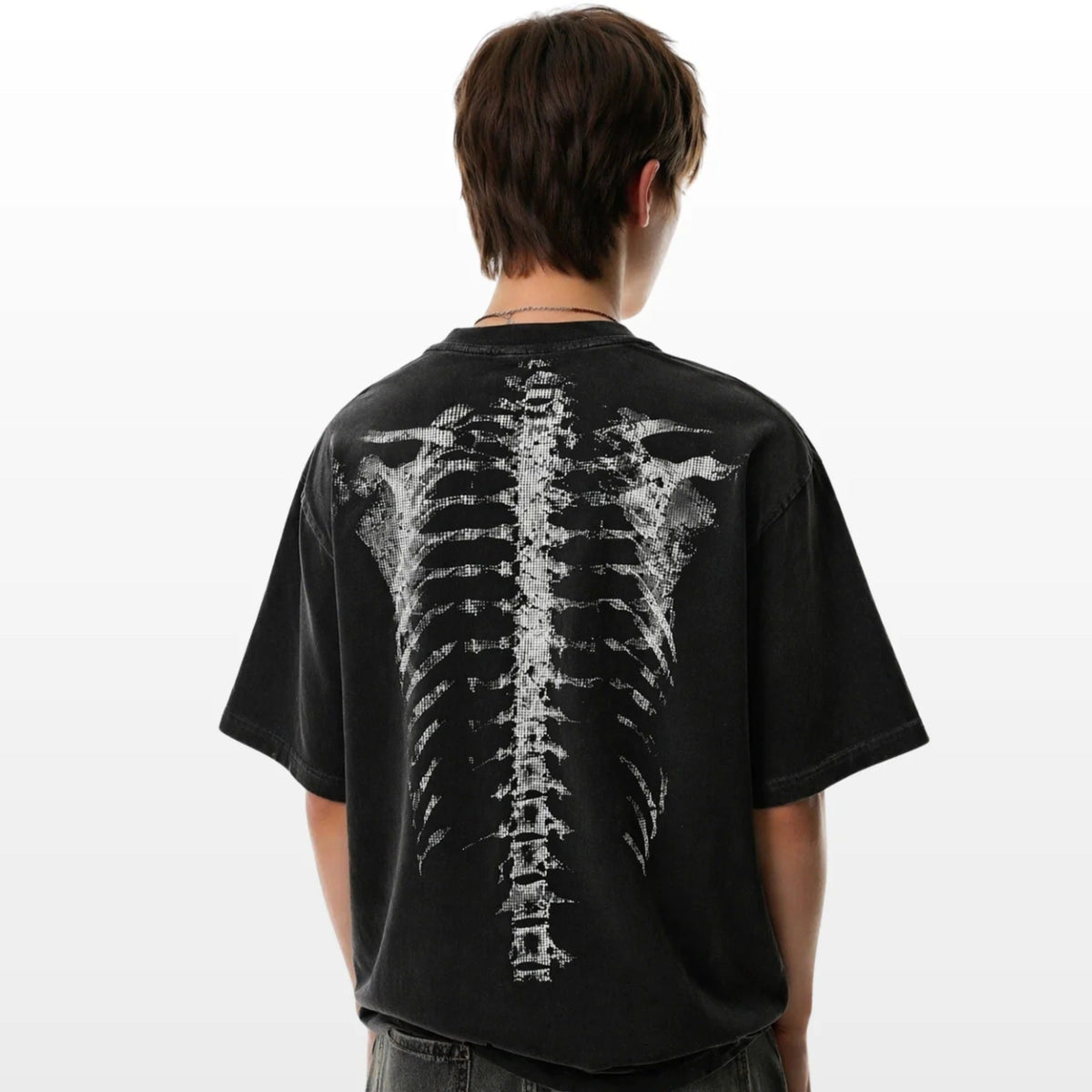 Skelett T-Shirt mit Herz | Oversized | Rücken Print | Waffelstruktur-Chaps Herrenmode
