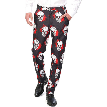 Totenkopf Anzug Herren | Blutspritzer | Sakko, Hose, Krawatte | Schwarz