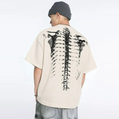 Skelett T-Shirt mit Herz | Oversized | Rücken Print | Waffelstruktur-Chaps Herrenmode