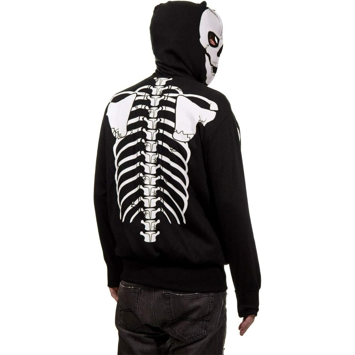 Skelett Hoodie mit Totenkopf Kapuze | Leuchtet im Dunkeln | Reißverschluss-Chaps Herrenmode