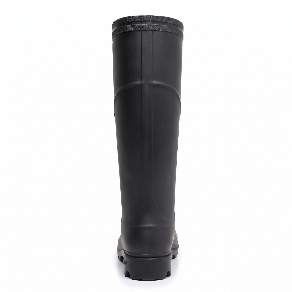 Schwarzer hoher Gummistiefel, Rückansicht, einfarbig, freigestellt ohne Person | Chaps Herrenmode