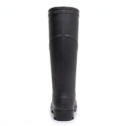 Schwarzer hoher Gummistiefel, Rückansicht, einfarbig, freigestellt ohne Person | Chaps Herrenmode