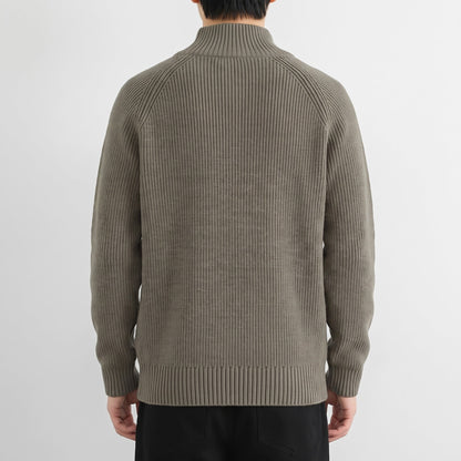 Pullover mit Reißverschluss Herren | Rippstrick | Stehkragen | Raglanärmel