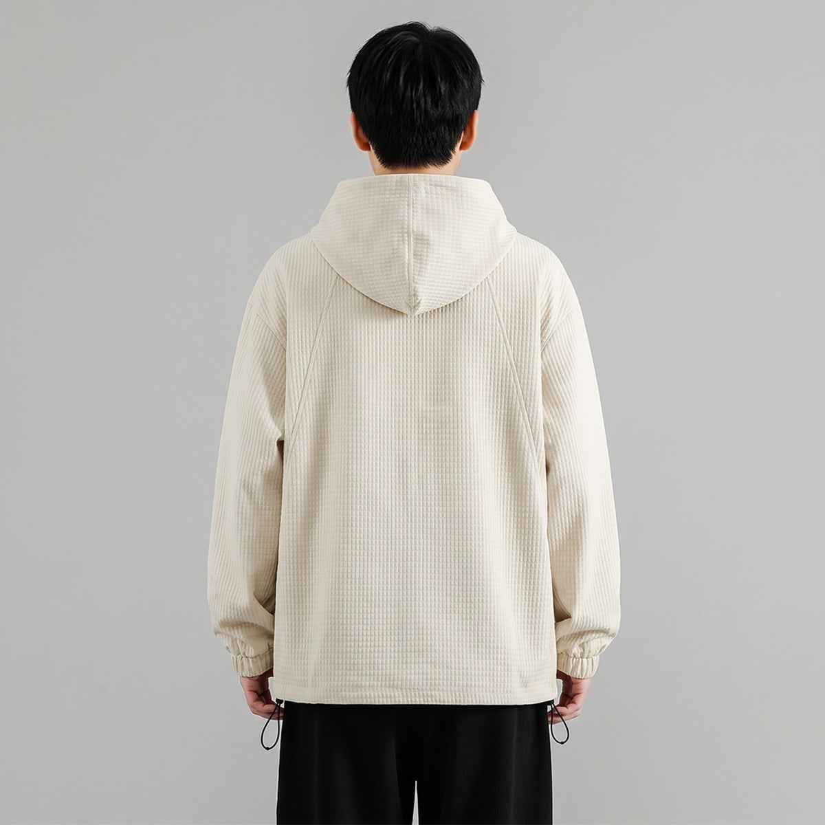 Oversized Hoodie Herren | Waffelstruktur | Stehkragen | Kordelzug am Saum