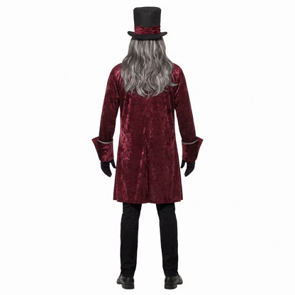 Vampir Kostüm Männer | Weinroter Gehrock | Weste | Jabot | Zylinder-Chaps Herrenmode