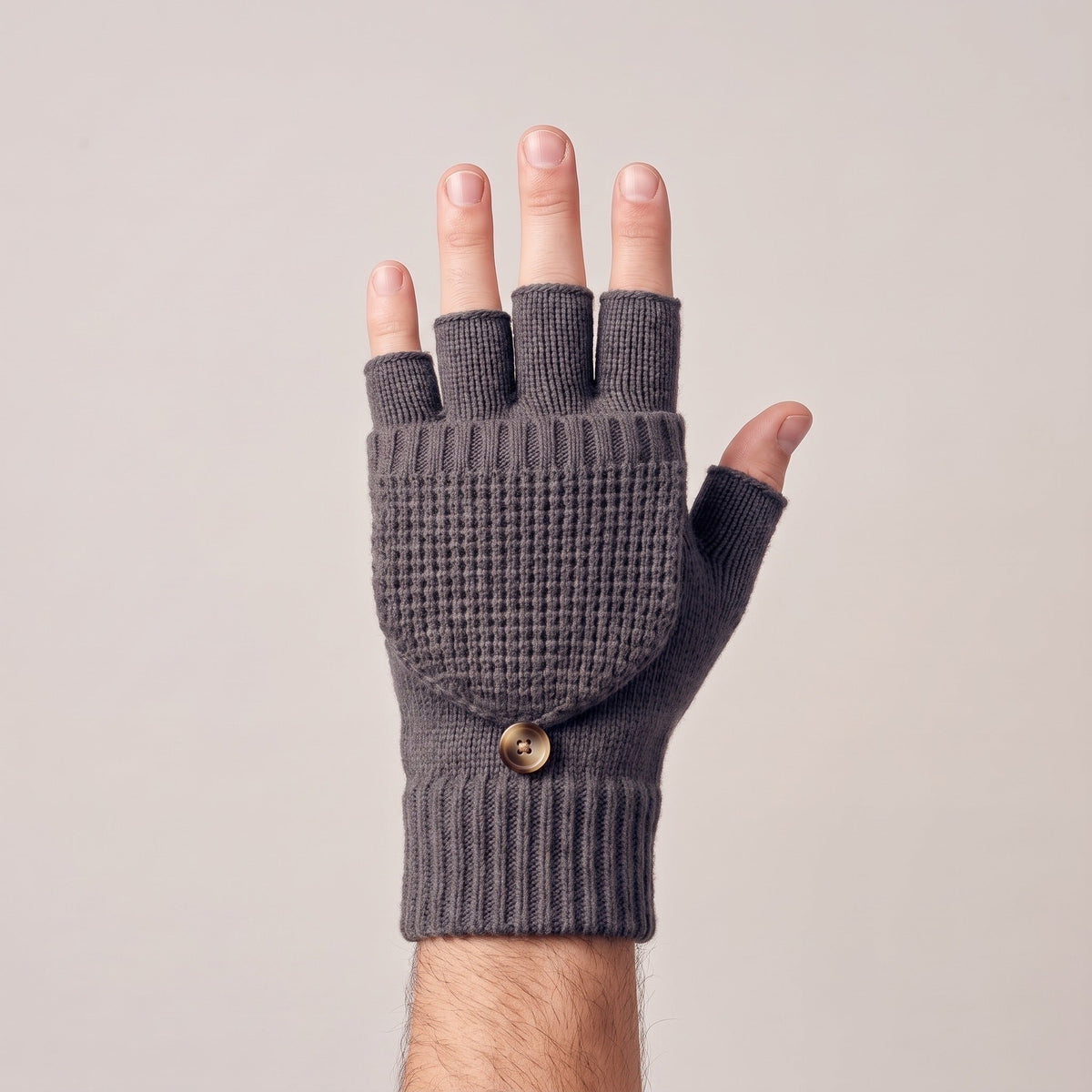 Fingerlose Handschuhe Herren | Klappbar | Strick | Knopf