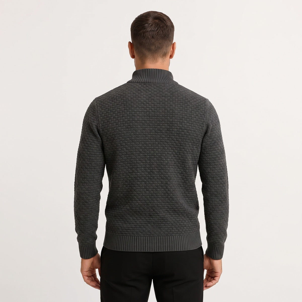 Waffelstrick Troyer Herren | Stehkragen | Reißverschluss | Smart Casual