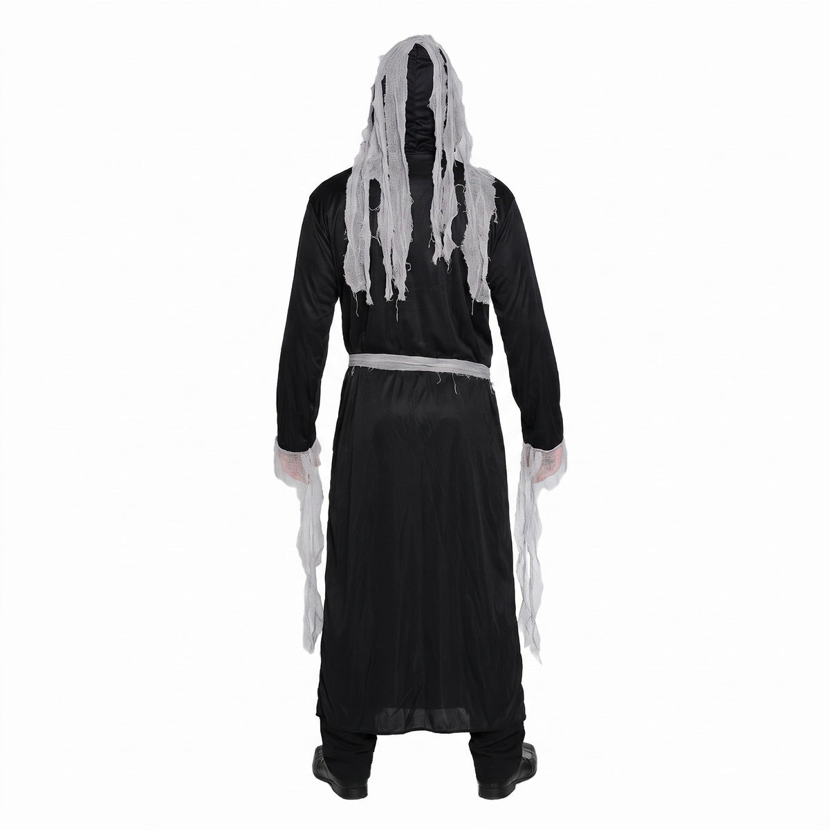 Zombie Geist Kostüm | Robe | Kapuzenmaske mit Fetzen | Schärpe
