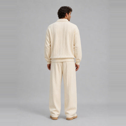Loungewear Set Herren | Zopfmuster-Optik | Polokragen | Weite Hose