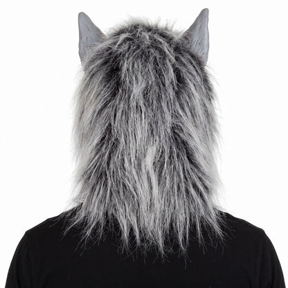 Werwolf Maske Grau | Latex | Kunstfell | Offenes Maul | Vollkopf
