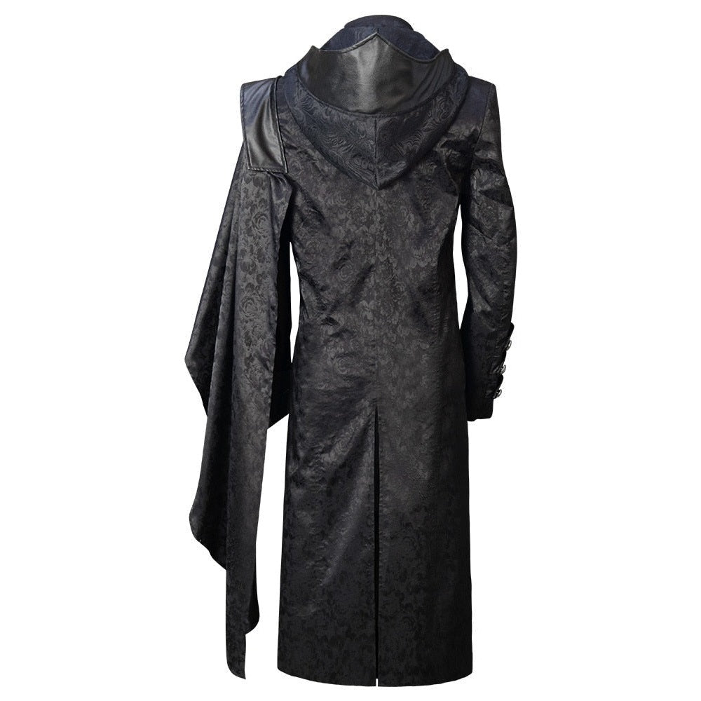 Gothic Kapuzenmantel Herren | Jacquard | Schulterumhang | Reißverschluss | Schwarz-Chaps Herrenmode