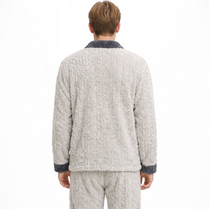 Schlafanzug Herren | Lang | Korallenfleece | Zweiteilig | Knopfjacke