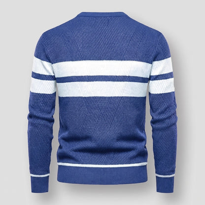 Gestreifter Strickpullover Herren | Baumwollstrick | Rundhals | Blockstreifen