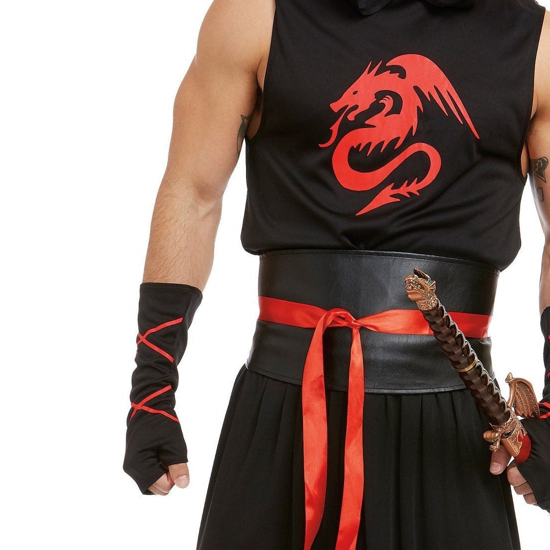 Ninja Kostüm Herren | Drachen Print | Maske | Gürtel | Hose