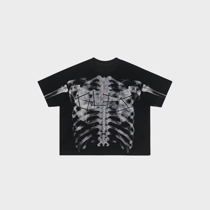 Röntgen Skelett T-Shirt | Oversized | Waffelstruktur | Brustkorb Print-Schwarz-M-Chaps Herrenmode