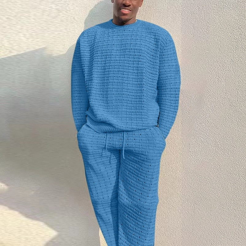Strick Loungewear Set Herren | Pullover und Strickhose | 5 Farben-Blau-XS-Chaps Herrenmode