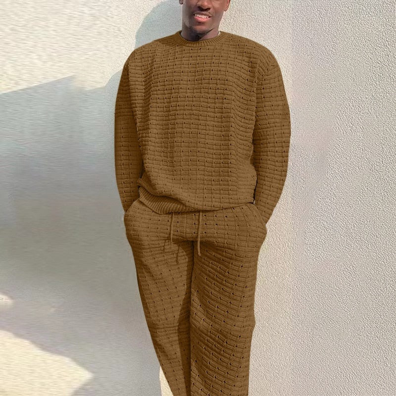 Strick Loungewear Set Herren | Pullover und Strickhose | 5 Farben-Braun-XS-Chaps Herrenmode