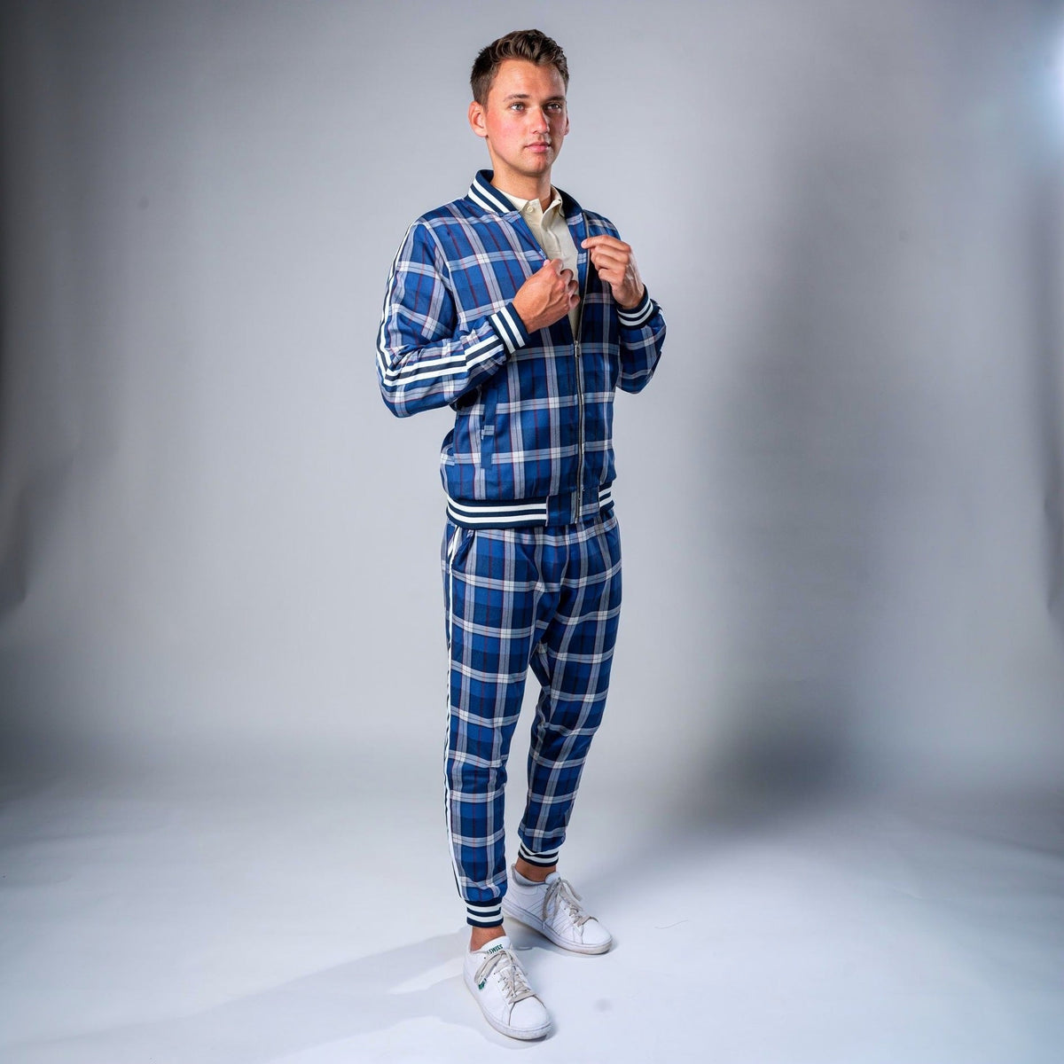Karierter Trainingsanzug Herren | Jacke mit Reißverschluss | Jogginghose