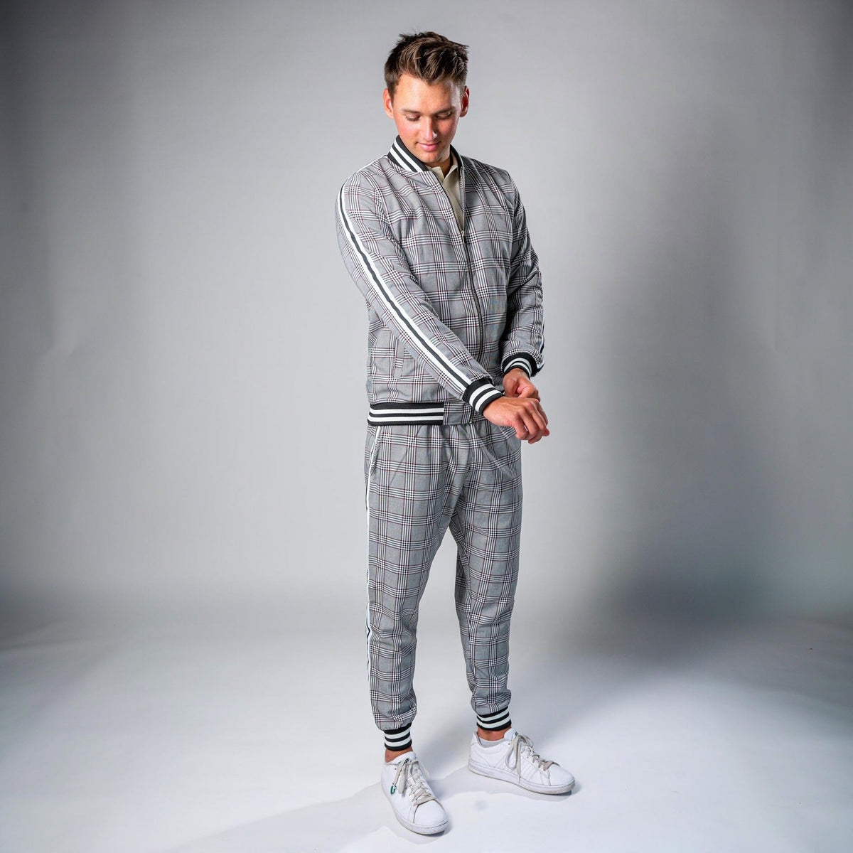 Karierter Trainingsanzug Herren | Jacke mit Reißverschluss | Jogginghose